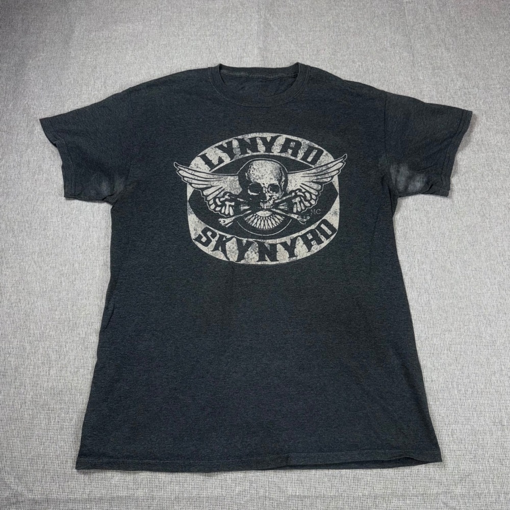 Lynyrd Skynyrd Graphic T-Shirt Mens  Charcoal Grey Skull Wings Rock Band